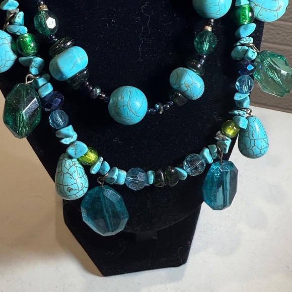 Turquoise Beaded Necklace Chunky Statement Bohemian Fashion Jewelry - Picture 2 of 4